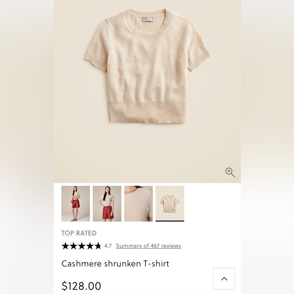 J Crew Cashmere Shrunken T-Shirt Short Sleeve Sweater CA082 Heather Linen Tan M - Picture 6 of 12